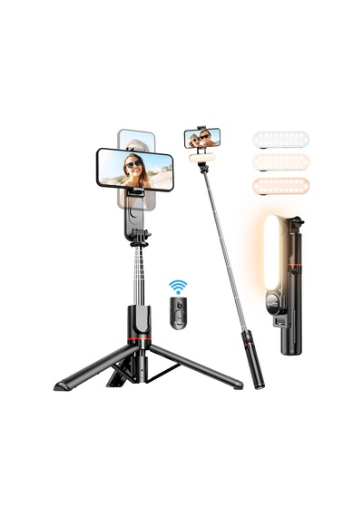 Çıkarılabilir Dolgu Işıklı Sabit Selfie Çubuğu Tripod, İphone, Samsung, Huawei, Sony Ve Diğer Akıllı Telefonlar İçin Kablosuz Uzaktan Kumandalı 360 Dönebilen Genişletilebilir Cep Telefonu Tripodu