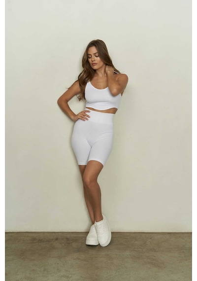 Mai Collection Mai Studios Co. Dikişsiz Beyaz Bisikletçi Tayt Beyaz
