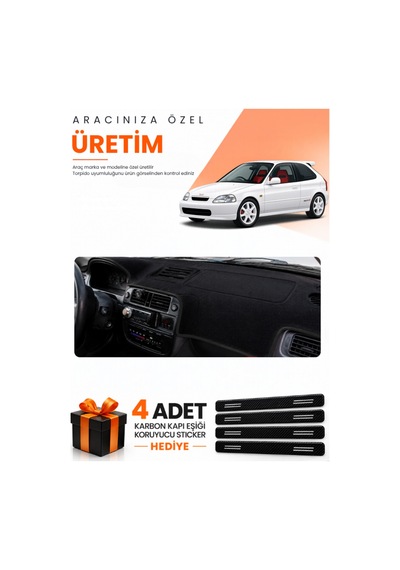 Honda Civic Ek-ej-em 1995-2000 Uyumlu Torpido Koruma Örtüsü Oto Kılıfı - Siyah