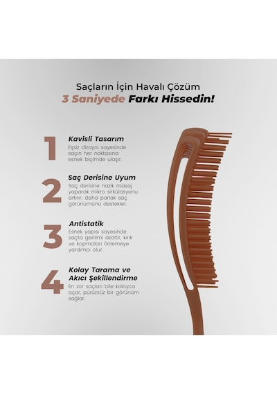 Airflex Multifonksiyonel Dolaşık Açıcı Saç Fırçası - Moka