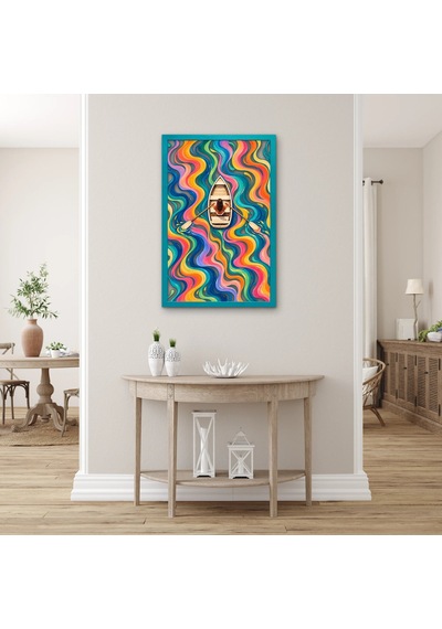 Gökkuşağı Dalgalarında Kayık Metal Tablo 43x65 Cm Çok Renkli