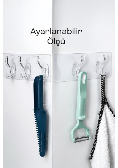 Yapışkanlı 5 Kancalı Askı Şeffaf Duvar Organizer Banyo Mutfak Çoklu Askı Aparatı Diğer