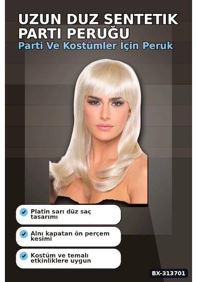 Uzun Duz Sentetik Parti Peruğu 60 Cm - Yetiskin Kostum Aksesuari Tekli Bx-313701 Açık Gri