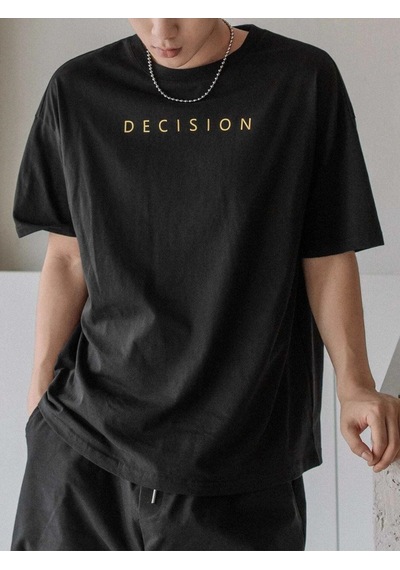 Unisex Siyah Oversiz Decision Baskılı Örme T-shirt Siyah Unisex Siyah Oversiz Decision Baskılı Örme T-shirt Siyah