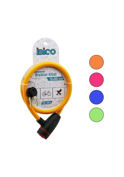 Anahtarlı Aç-kapa Kilit Kapaklı Plastik Kafa Bisiklet Kilit Çelik Tel Renkli Kılıf 12mmx80cm 5468 Çok Renkli