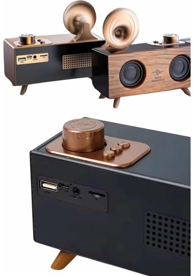Bluetooth Nostalji Speaker Radyo Gramofon Ahşap Renk Vintage - Lisinya Diğer