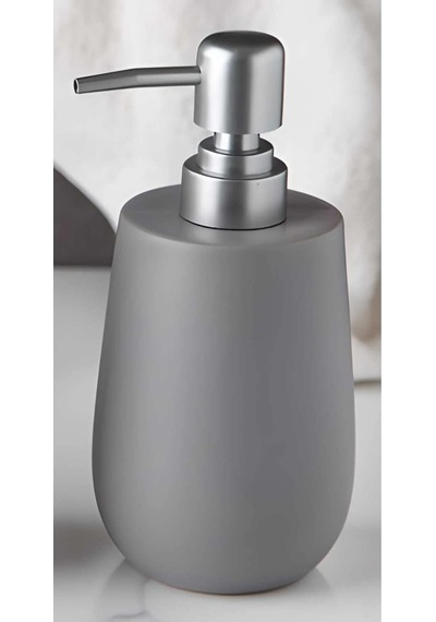 Stone Lüks Camsı Mat Seramik Banyo Mutfak Sıvı Sabunluk Bulaşık Deterjanlık Gümüş Silver Kapak Gri