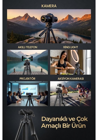 Profesyonel Kamera Ve Telefon Tripodu 175 Cm Ayarlanabilir Çantalı