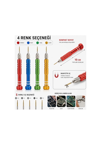 Manyetik Hassas Tornavida Seti 5 Uçlu Mini Tamir Ve Elektronik Alet - Mavi