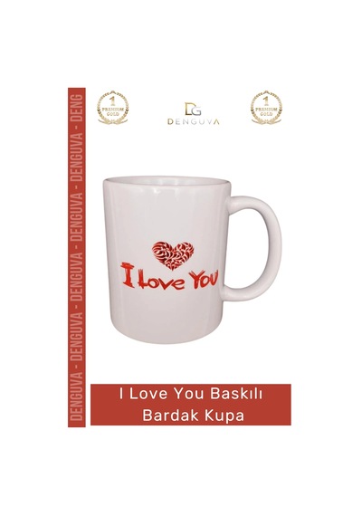 Bardak Porselen Sevgililer Günü Hediyelik Toptan Şık Tasarım I Love You Baskılı Bardak Kupa Çok Renkli