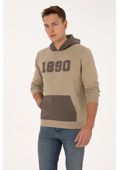 U.S. Polo Assn. Erkek Regular Fit Kapüşonlu Şardonlu Açık Haki Sweatshirt 50316359-VR183