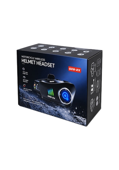 Q28-2x Bluetooth 5.0 Motosiklet İnterkom Kulaklığı 500 M, 2 Kişilik, Ipx6, 1500 Mah, 50 Saat Konuşma - Siyah