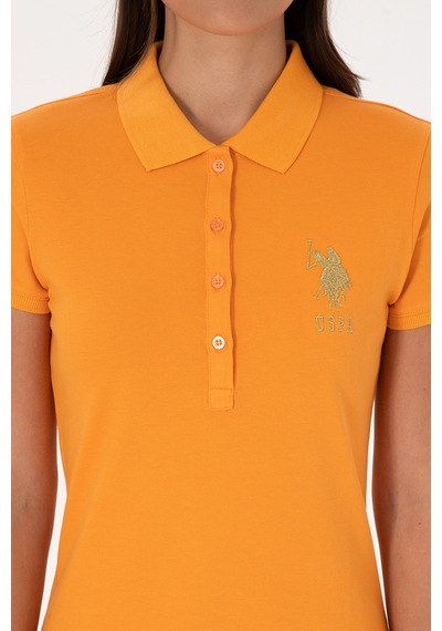 U.S. Polo Assn. Kadın Turuncu Polo Yaka Mini Boy Örme Elbise 50297457-VR051