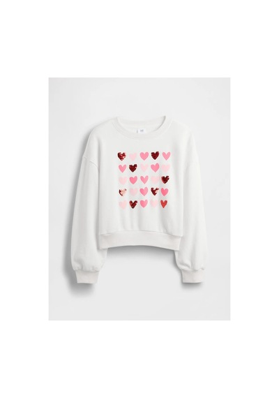 Gap Kız Çocuk Oversized Wedge Flippy-sequin Grafik Baskılı Sweatshirt beyaz