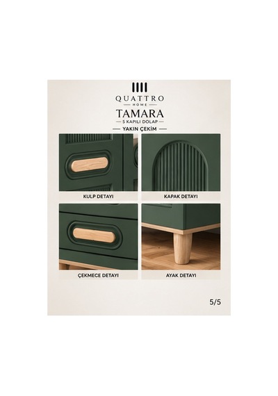 Tamara 5 Kapaklı Dolap Yeşil