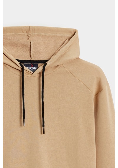 Shooter Sportwear Shooter Erkek Kapüşonlu Kanguru Cepli Düz Rahat Kalıp Sweatshirt Açık Bej