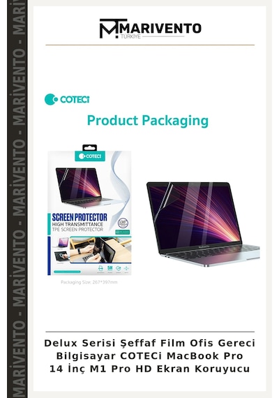 Delux Serisi Şeffaf Film Ofis Gereci Bilgisayar Coteci Macbook Pro 14 İnç M1 Pro Hd Ekran Koruyucu