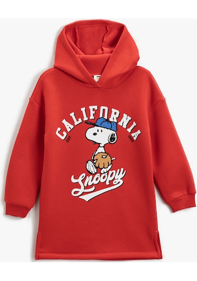 Koton Sweat Elbise Snoopy Baskılı Lisanslı Şardonlu Kapşonlu Midi Kırmızı 3wkg80177ak 3WKG80177AK415 Kırmızı