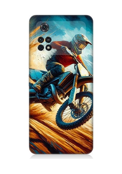 Xiaomi Poco M4 Pro Uyumlu Alevler Arasında Motosiklet Sıçrayışı Desenli Silikon Kılıf Çok Renkli