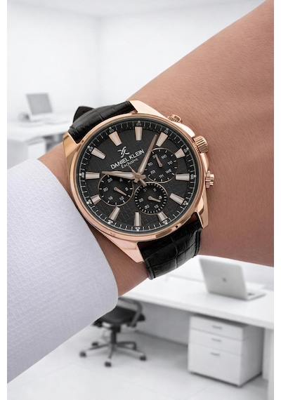 Daniel Klein Deri Kordon İç Kadran Fonksiyonları Aktif 3 Atm Suya Dayanıklı Erkek Kol Saati E14239-5 Rose Gold