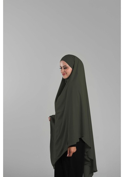 Hürrem Bone Haki Pratik Hazır Geçmeli Tesettür Eşarp Krep Bağcıklı Sufle Hijab 2313 09 Haki