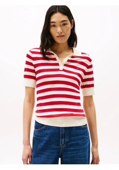 Tommy Hilfiger Kısa Kollu Triko Örgü Polo Yakalı T-shirt Kirmizi