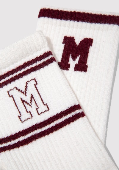 Mavi - 2li Mavi Logo Detaylı Soket Çorap 1913258-20814 Beyaz