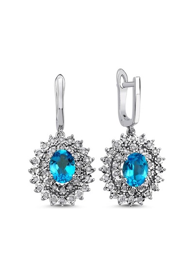 3,39 Karat Pırlantalı Mavi Topaz Küpe