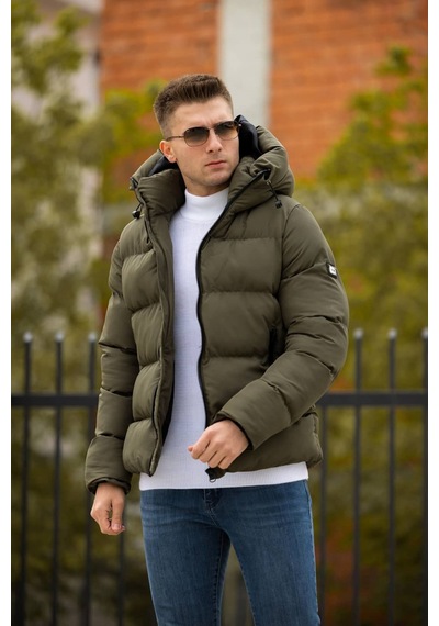 Ohepmoda İçi Kürklü Kapüşonlu Su Ve Rüzgar Geçirmez Erkek Şişme Mont Haki