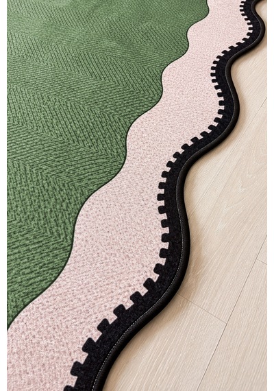 Neho Shape Green Makinede Yıkanabilir Kaymaz Taban Leke Tutmaz Dijital Salon Halısı Mutfak Halısı Ve Yolluk Asimetrik