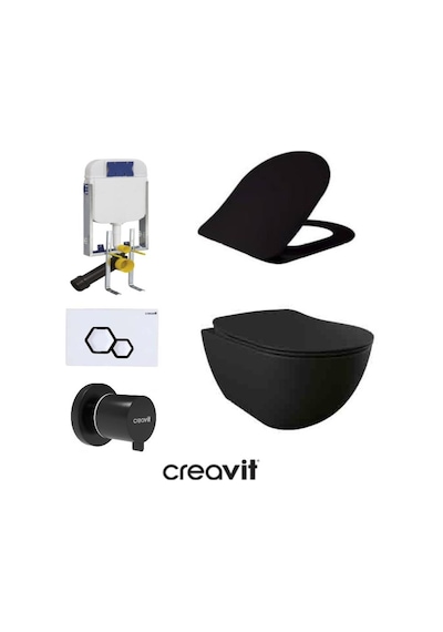 Creavit Gr5001- Fe322 5 Parça Siyah Mat Asma Klozet Gömme Rezervu