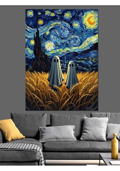 Van Gogh Yıldızlı Gece Ve Hayalet Dekoratif Kanvas - Mdf Ahşap Tablo