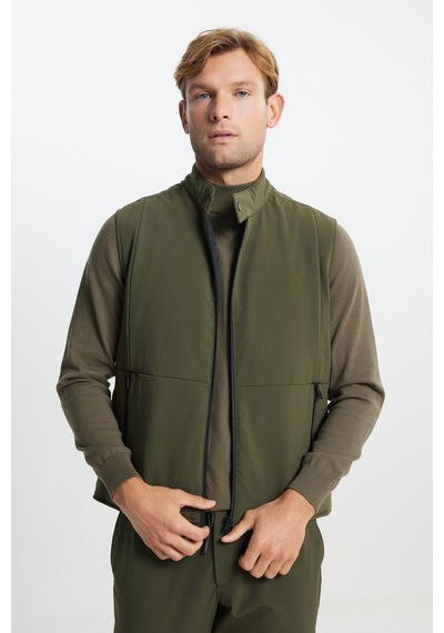 AC&Co / Altınyıldız Classics Erkek Standart Fit Normal Kesim Dik Yaka Casual Yelek - Haki