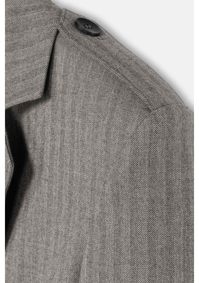 Kadın Gri Körüklü Cepli Apoletli Blazer Gri