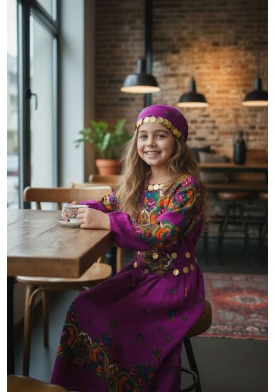 Bawcompany Yöresel Hamavi Kız Çocuk Elbise Ürün Ölçülerine Göre Sipariş Veriniz. Şal Ve Kuşak Birlikte Mor