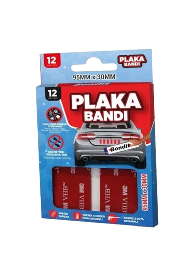 Bondit Araç Plaka Güçlü Yapıştırıcı 3m Yapıştırma Çift Taraflı Bant Bandı 95mm X 35mm Bnd01069530 Diğer
