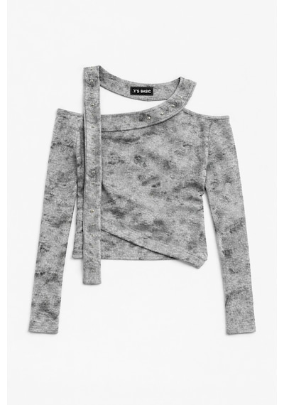 it's basic Kadın Gri W5 Asimetrik Kesim Özel Kumaş Tasarım Crop Top