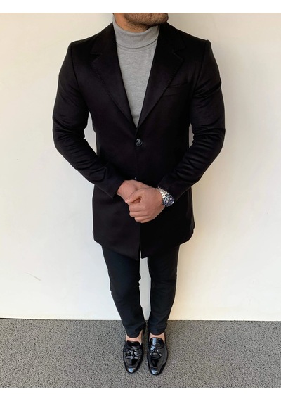 Modefendi Slim Fit İtalyan Kesim Kaşe Kaban Siyah