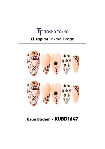 10'lu Kubd1647 Uzun Badem Tekrar Kullanılabilir El Yapımı Protez Takma Tırnak L