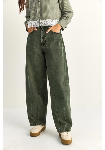 Shade Kadın Vintage Yıkamalı Baggy Kesim Rahat Kalıp Denim Pantolon 703 60286060 - Haki