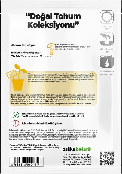 100 Adet Alman Papatya Tohumu Standart