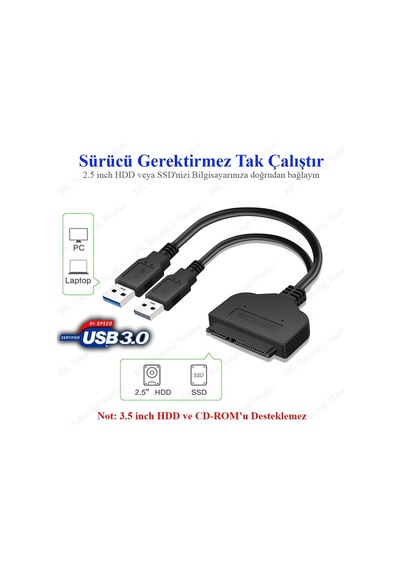 Usb 3.0 To 2.5 Inç Sata Hdd Ssd Çevirici Veri Kurtarma Kablosu