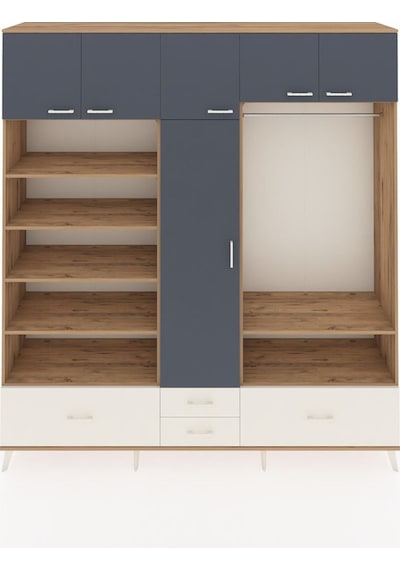 Hyperion Dolap 18 Raflı 4 Çekmeceli Tek Askılı 220x44x243 Çam-antrasit/aytaşı Antrasıt/aytası