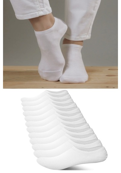Ozzy Socks 12 Çift Kadın Beyaz Pamuklu Patik Çorap Ekonomik Fiyatlı Günlük Kullanım Seti beyaz