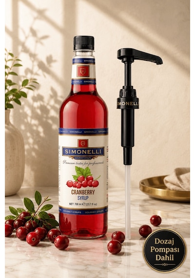 Simonelli Kızılcık Cranberry Aromalı Kahve ve Kokteyl Şurubu 700 ML + Pompa