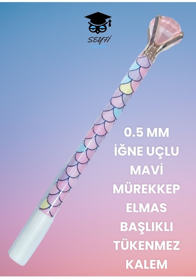 0.5 Mm İğne Uçlu Mavi Mürekkep Elmas Başlıklı Tükenmez Kalem Açık Pembe
