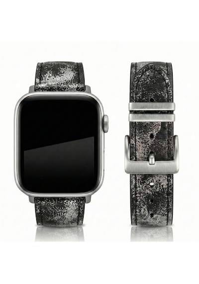 Goldoni Apple Watch Uyumlu Antik Siyah İnce Gerçek Deri Kordonu Metal Köprülü