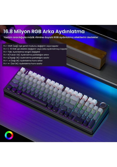 F99 Pro 3 Modlu Rgb Hot Swap Mekanik Nimbus V3 Switch Kablosuz Makrolu Klavye Gradyan Gri Diğer