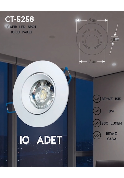 Cata Ct-5256 Safir Led Spot Beyaz Işık - 10 Lu Paket