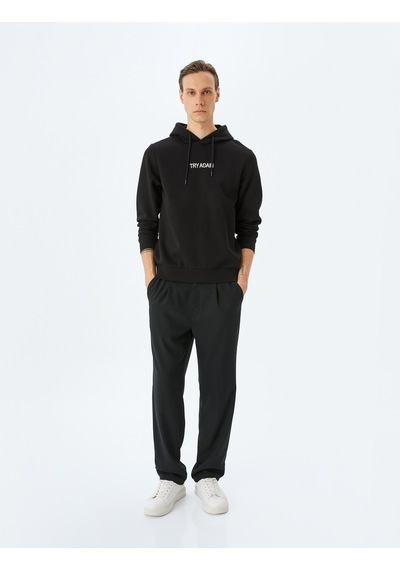 Koton Slogan Baskılı Pamuk Karışımlı Şardonlu Kapşonlu Sweatshirt Siyah 5wam70242mk Siyah